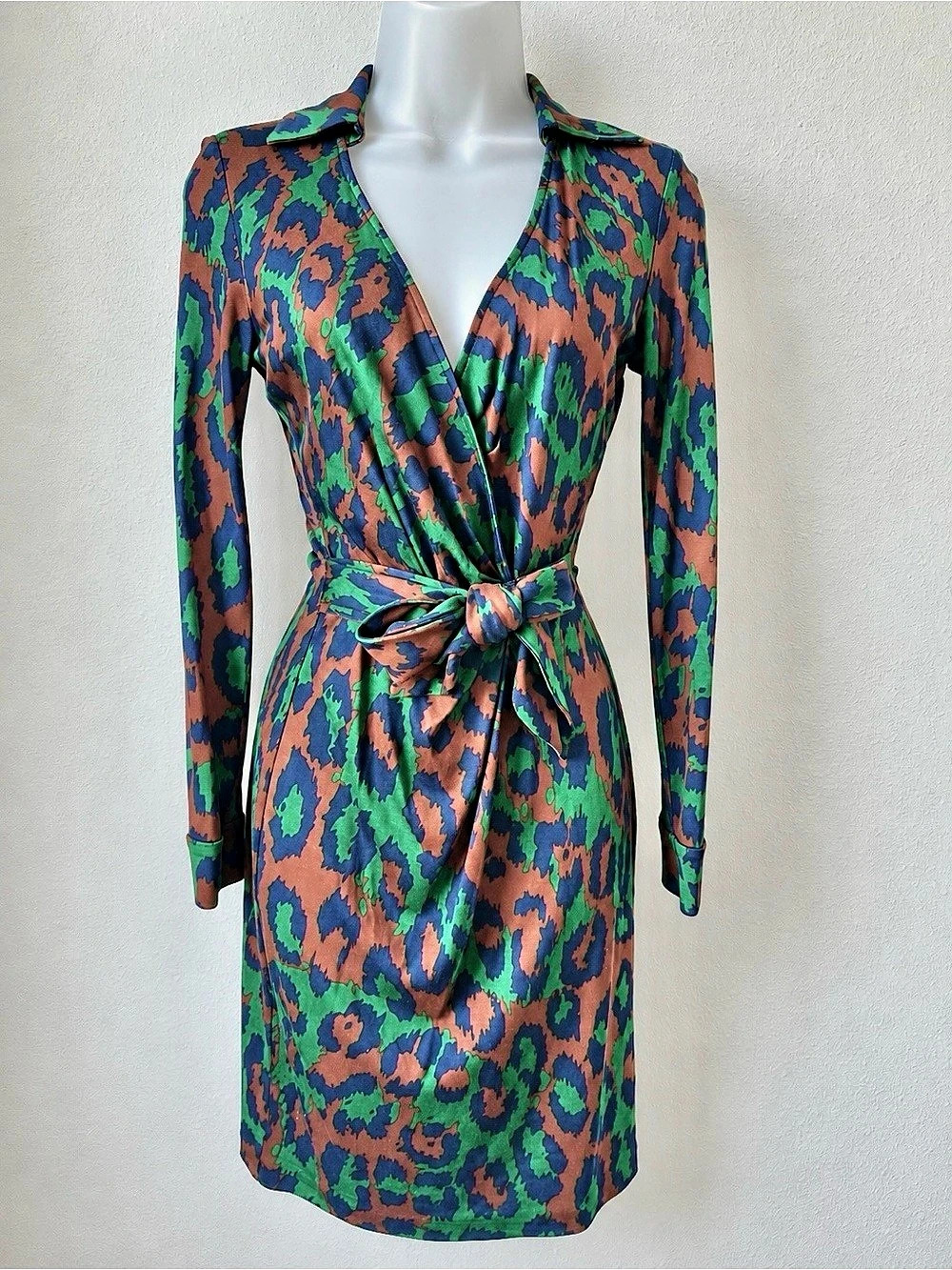 Diane von Furstenberg Savannah Faux Wrap Dress Silk Mini Abstract Animal Print 0